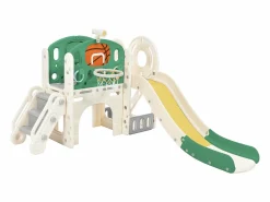Hot Hauss Spole Tobogán infantil combinado con aro de baloncesto y escalera - Verde