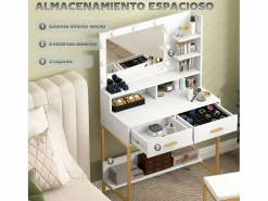 Best Tocador Aura 2 cajones + espejo LED + taburete /dorado Tocador
