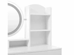 OKWISH Tocador con espejo LED, espejo de cuerpo entero, 4 cajones de almacenamiento - taburete incluido