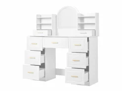 Outlet Merax Tocador con 9 cajones, espejo y taburete - 120 x 40 x 135 cm - LED - Tablero de partículas - Blanco