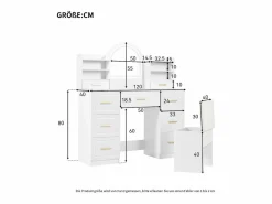 Outlet Merax Tocador con 9 cajones, espejo y taburete - 120 x 40 x 135 cm - LED - Tablero de partículas - Blanco