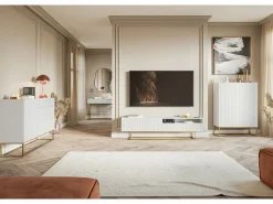 Clearance SELSEY Tocador con dos cajones y patas de metal dorado - 110 cm - - VELDIO Blanco
