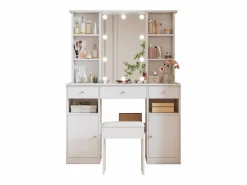 ModernLuxe Tocador con espejo - con taburete - con iluminación LED ajustable - 2 puertas y 3 cajones -