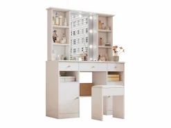 ModernLuxe Tocador con espejo - con taburete - con iluminación LED ajustable - 2 puertas y 3 cajones -