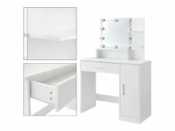 ML-DESIGN Tocador con espejo mesa de maquillaje con luz LED + taburete de madera