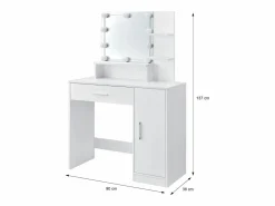ML-DESIGN Tocador con espejo mesa de maquillaje con luz LED + taburete de madera