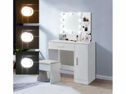 ML-DESIGN Tocador con espejo mesa de maquillaje con luz LED + taburete de madera