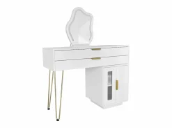 Hot ModernLuxe Tocador con espejo e iluminación LED - 2 cajones y mueble extraíble - (taburete no incluido) Blanco