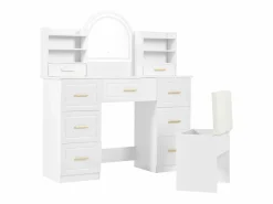 Tocador con espejo, LED, 9 cajones, mesa de maquillaje, (120x40x135 cm)