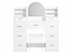 Tocador con espejo, LED, 9 cajones, mesa de maquillaje, (120x40x135 cm)