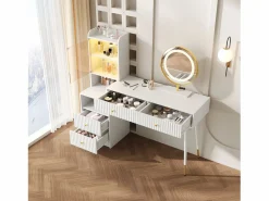 Outlet Tocador con espejo 100x40x125 cm - con LED ajustable - con 4 cajones y 1 puerta de vidrio - 1 compartimento de almacenamiento abierto - Tocador