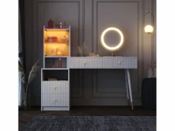 Outlet Tocador con espejo 100x40x125 cm - con LED ajustable - con 4 cajones y 1 puerta de vidrio - 1 compartimento de almacenamiento abierto - Tocador