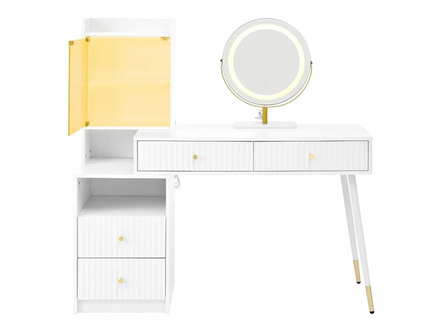 Outlet Tocador con espejo 100x40x125 cm - con LED ajustable - con 4 cajones y 1 puerta de vidrio - 1 compartimento de almacenamiento abierto - Tocador