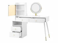 Outlet Tocador con espejo 100x40x125 cm - con LED ajustable - con 4 cajones y 1 puerta de vidrio - 1 compartimento de almacenamiento abierto - Tocador