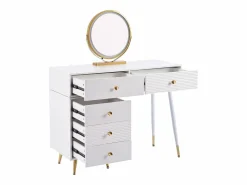 Best ModernLuxe Tocador con espejo 100x40x78cm - con iluminación LED - con 5 cajones - computadora de escritorio portátil - (sin taburete) Blanco