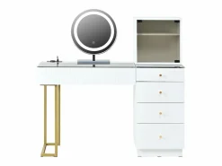 ModernLuxe Tocador con espejo 120x40x120cm - con LED ajustable - con 5 cajones y 1 puerta de vidrio - Blanco​ (taburete no incluido)
