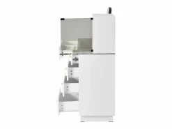 ModernLuxe Tocador con espejo 120x40x120cm - con LED ajustable - con 5 cajones y 1 puerta de vidrio - Blanco​ (taburete no incluido)
