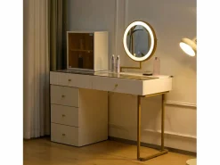 ModernLuxe Tocador con espejo y LED - 5 cajones y expositor de cristal - (taburete no incluido)