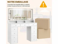 Sale DripeX Tocador con gran espejo e iluminación LED, toma de Corriente + USB, brillo ajustable, 11 Cajones, , 110x40x135cm Blanco