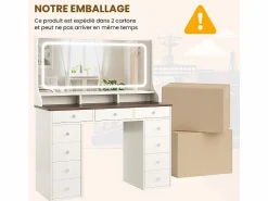 Sale DripeX Tocador con gran espejo e iluminación LED, toma de Corriente + USB, brillo ajustable, 11 Cajones, Marrón Chocolate, 110x40x135cm Marru00f3n chocolate