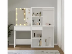Best vidaxl Tocador con LED y 2 armarios madera contrachapada Blanco