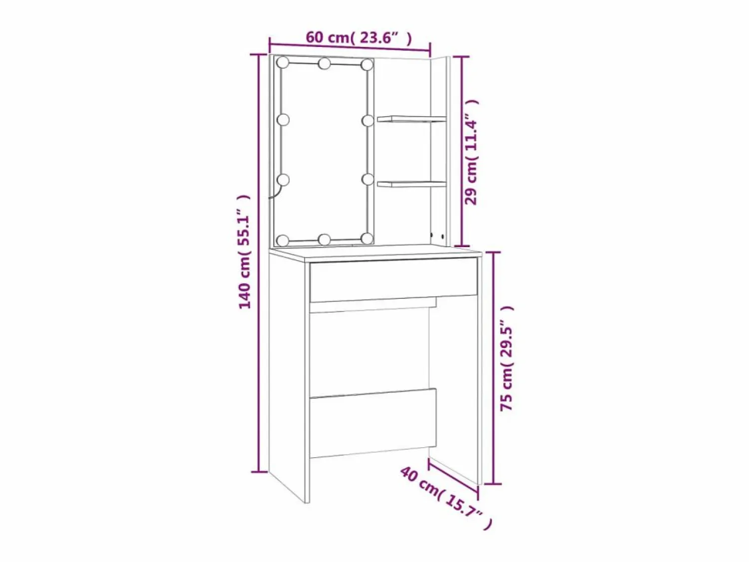 Discount vidaxl Tocador con LED y armario madera contrachapada Blanco