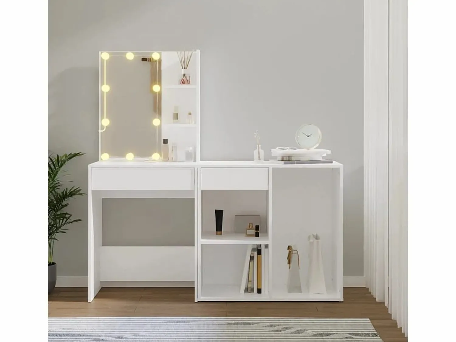 Discount vidaxl Tocador con LED y armario madera contrachapada Blanco