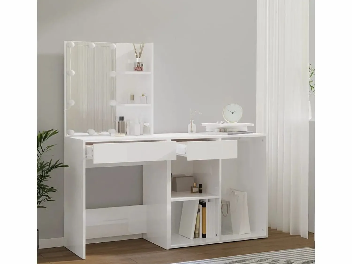 Discount vidaxl Tocador con LED y armario madera contrachapada Blanco