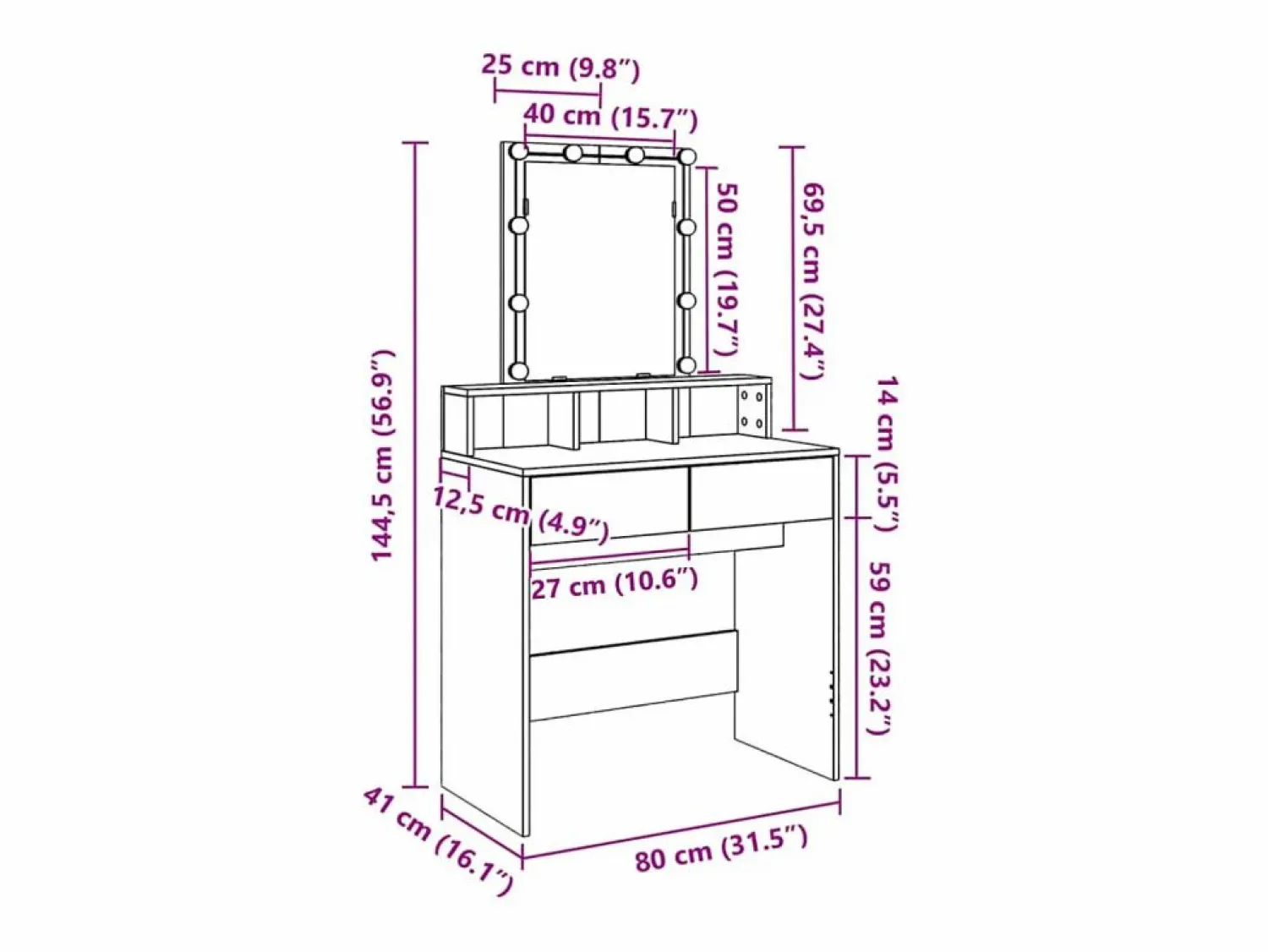 Hot vidaxl Tocador con luces LED 80x41x144,5 cm Blanco