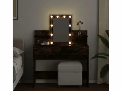 Tocador con luces LED color roble ahumado 100x40x130 cm ES402726