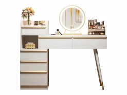 Tocador con tablero extensible - 100 x 41,5 x 102 cm - con 6 cajones + espejo LED - aglomerado - Tocador
