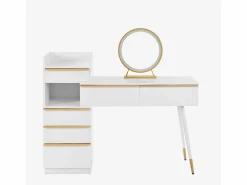 Tocador con tablero extensible - 100 x 41,5 x 102 cm - con 6 cajones + espejo LED - aglomerado - Tocador