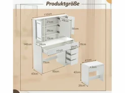 Hauss Spole Tocador con taburete, espejo y 5 cajones - Madera MDF -