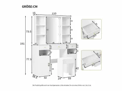 New Tocador de dormitorio con 3 cajones y 2 puertas, espejo LED, color - Incluye taburete Tocador