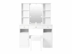 New Tocador de dormitorio con 3 cajones y 2 puertas, espejo LED, color - Incluye taburete Tocador