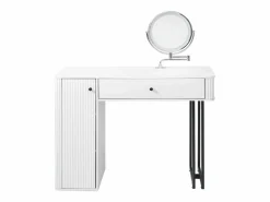Outlet OKWISH Tocador de dormitorio con espejo LED, 1 cajón y 1 puerta de armario texturizada - Blanco