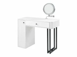 Outlet OKWISH Tocador de dormitorio con espejo LED, 1 cajón y 1 puerta de armario texturizada - Blanco