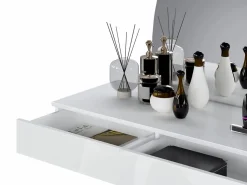 Best Vente-unique Tocador de pared con espejo LED y 2 cajones, - JINEZA Blanco