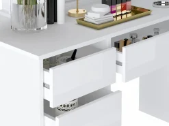 Vente-unique Tocador doble con espejo con LEDs y 9 cajones en color blaco brillante - JENEMI