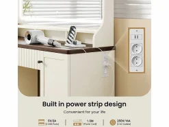 Online Tocador, Espejo LED Grande con Brillo Ajustable, 1 Cajón y 2 Puertas, 2 Tomas AC y 2 Puertos USB, Marrón Chocolate, 110x40x135cm Tocador