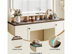 Online Tocador, Espejo LED Grande con Brillo Ajustable, 1 Cajón y 2 Puertas, 2 Tomas AC y 2 Puertos USB, Marrón Chocolate, 110x40x135cm Tocador