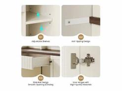 Online Tocador, Espejo LED Grande con Brillo Ajustable, 1 Cajón y 2 Puertas, 2 Tomas AC y 2 Puertos USB, Marrón Chocolate, 110x40x135cm Tocador