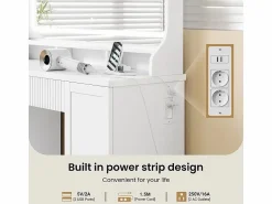 Clearance Tocador, Espejo LED Grande con Brillo Ajustable, 1 Cajón y 2 Puertas, 2 Tomas AC y 2 Puertos USB, , 110x40x135cm Tocador