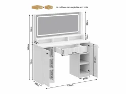Clearance Tocador, Espejo LED Grande con Brillo Ajustable, 1 Cajón y 2 Puertas, 2 Tomas AC y 2 Puertos USB, , 110x40x135cm Tocador