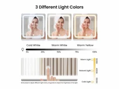 Clearance Tocador, Espejo LED Grande con Brillo Ajustable, 1 Cajón y 2 Puertas, 2 Tomas AC y 2 Puertos USB, , 110x40x135cm Tocador