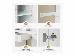 Clearance Tocador, Espejo LED Grande con Brillo Ajustable, 1 Cajón y 2 Puertas, 2 Tomas AC y 2 Puertos USB, , 110x40x135cm Tocador