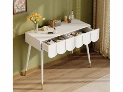 Discount Merax Tocador moderno con 2 cajones - 100 x 40 x 76 cm - patas de metal - MDF + aglomerado - Blanco