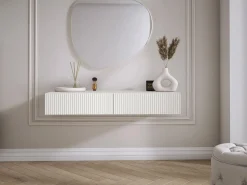 New Tocador suspendido con dos cajones, frente acanalado - color: , 100 x 40 x 16 cm Blanco
