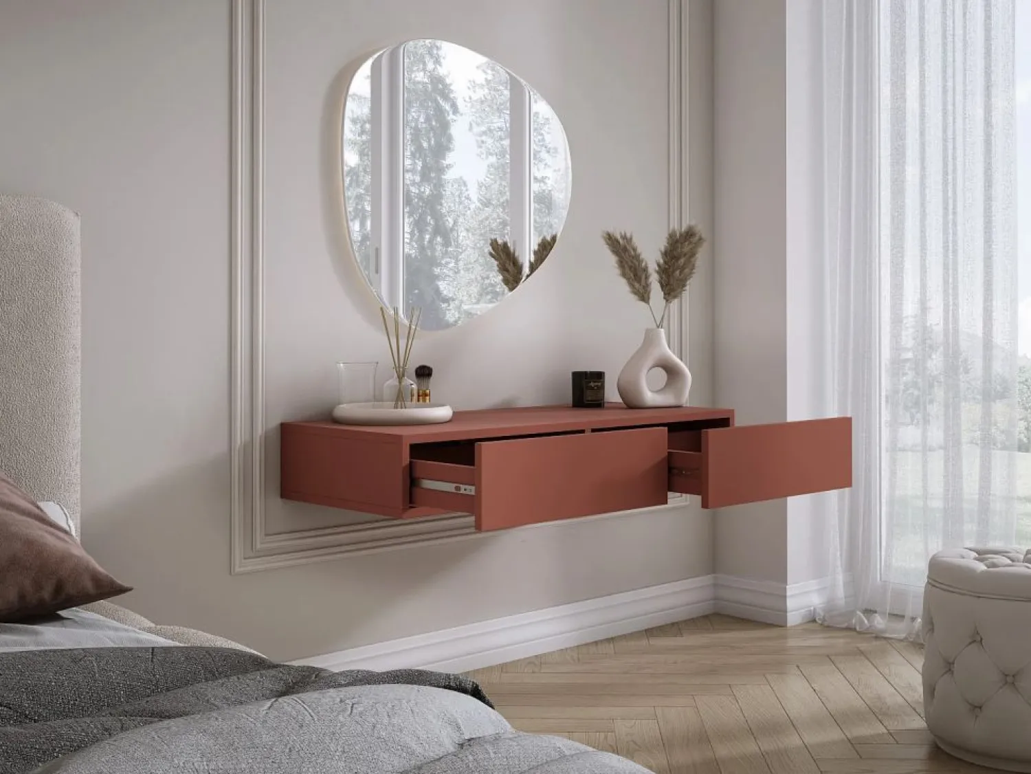 Outlet Tocador suspendido con dos cajones, frente liso - color : ladrillo, 100 x 40 x 16 cm Muebles Niño|Tocador