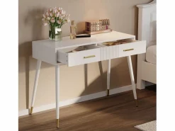 ModernLuxe Tocador 100x40x76 cm - con 2 cajones - patas de metal - (sin espejo) Blanco